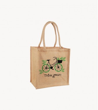 Green Printed Cotton Shopping Tote Bag